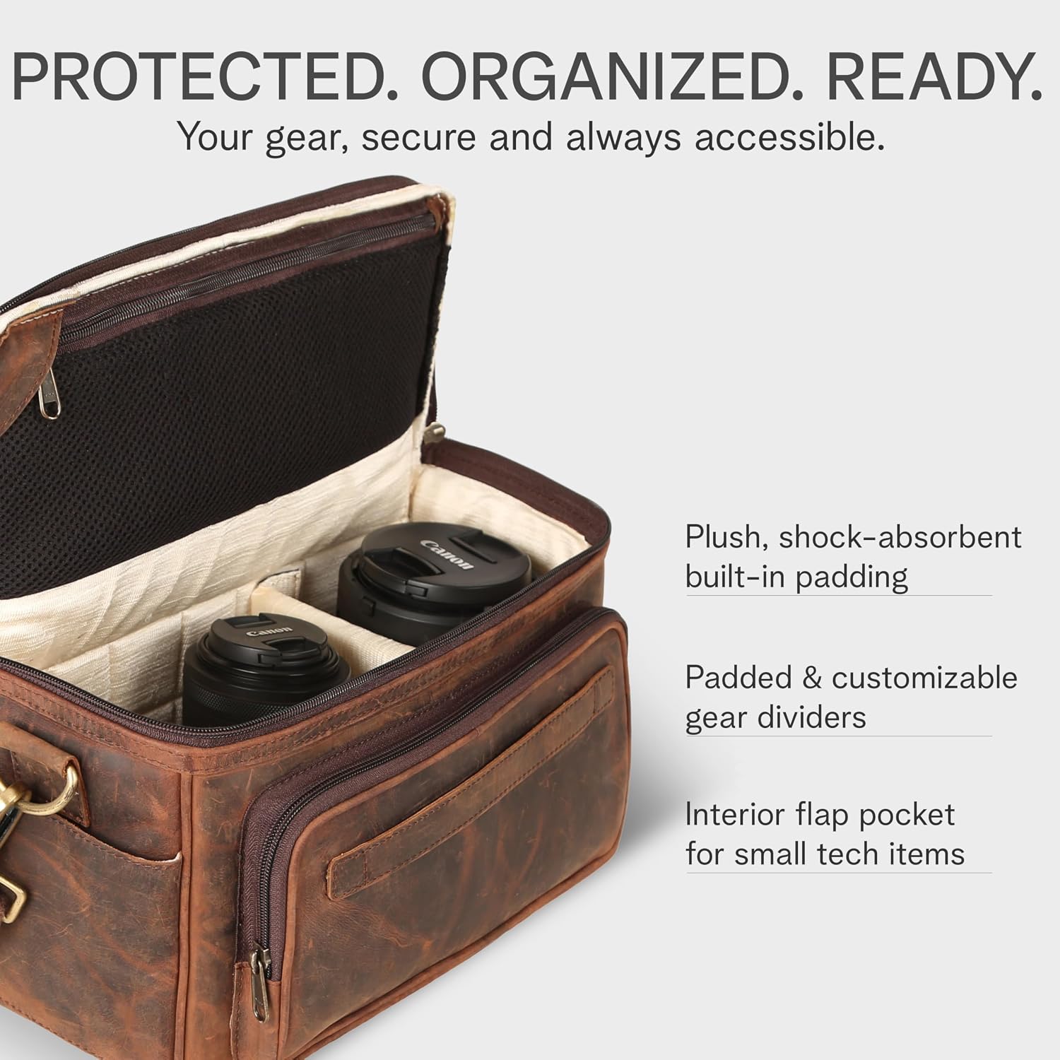 rofozzi Leather Camera Messenger Bag, Crossbody Camera Bag for Photographers with Tripod Carry Lugguage Sleeve