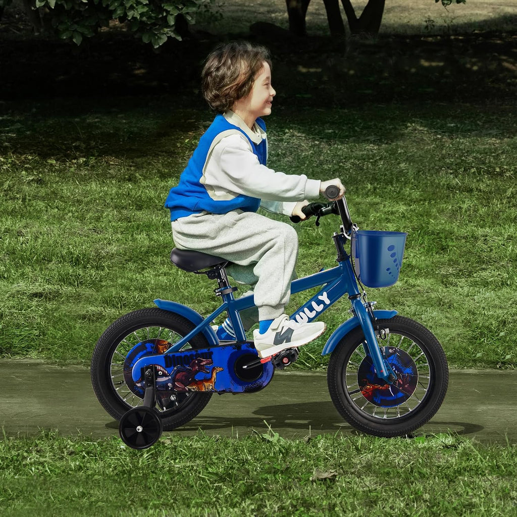 RULLY Dinosaur Kids Bike for Ages 2-7 Years Old Boys, 12 14 16 Inch BMX Style Kid's Bikes with Training Wheels, Children Bicycle for Kids and Toddler, Multiple Colors