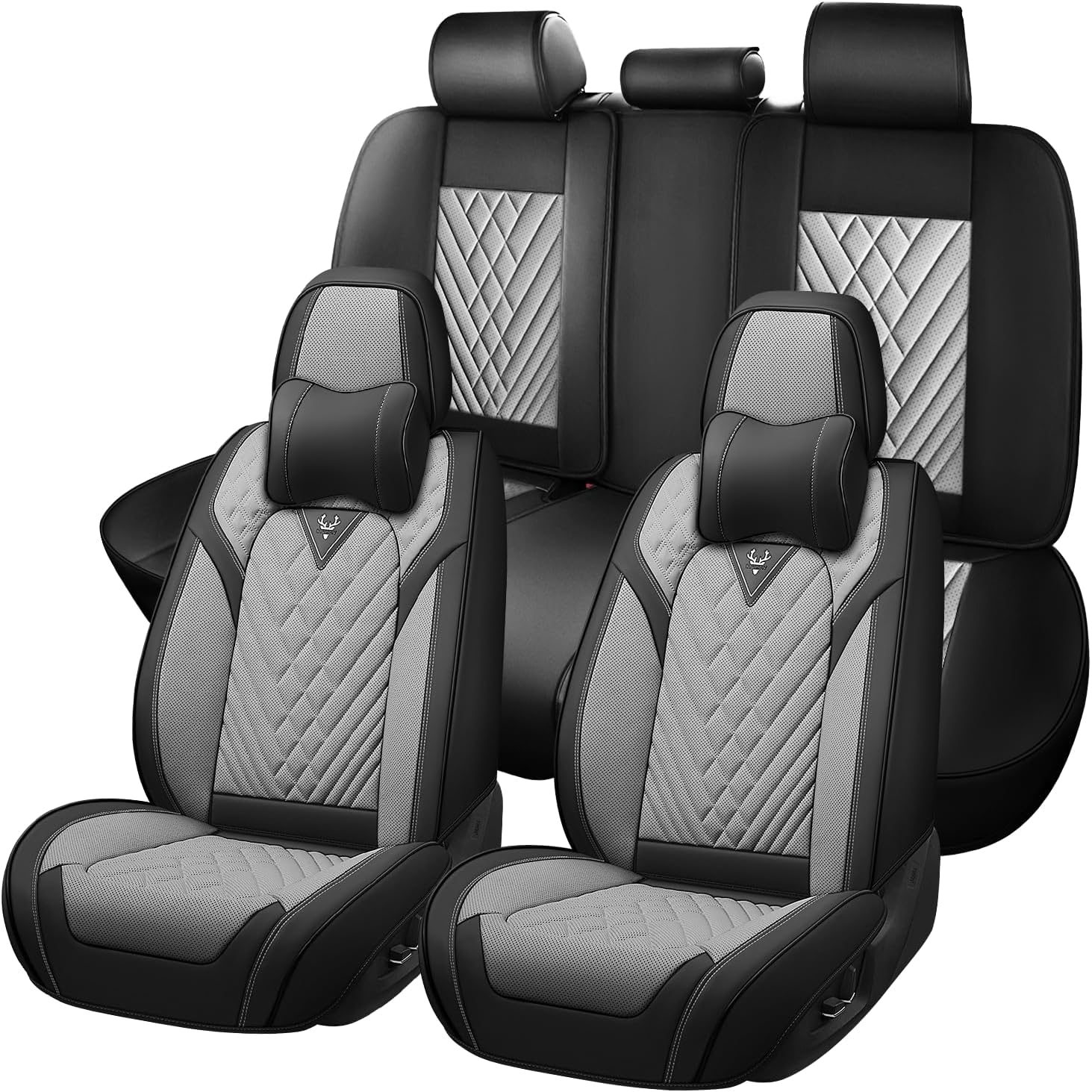 Car Seat Covers for Ford Mustang 2000-2026, Waterproof Nappa Leather Full Set Seat Cover with Headrests, Anti-Slip and Comfortable Automotive Seat Protector&Accessories(Black Gray)