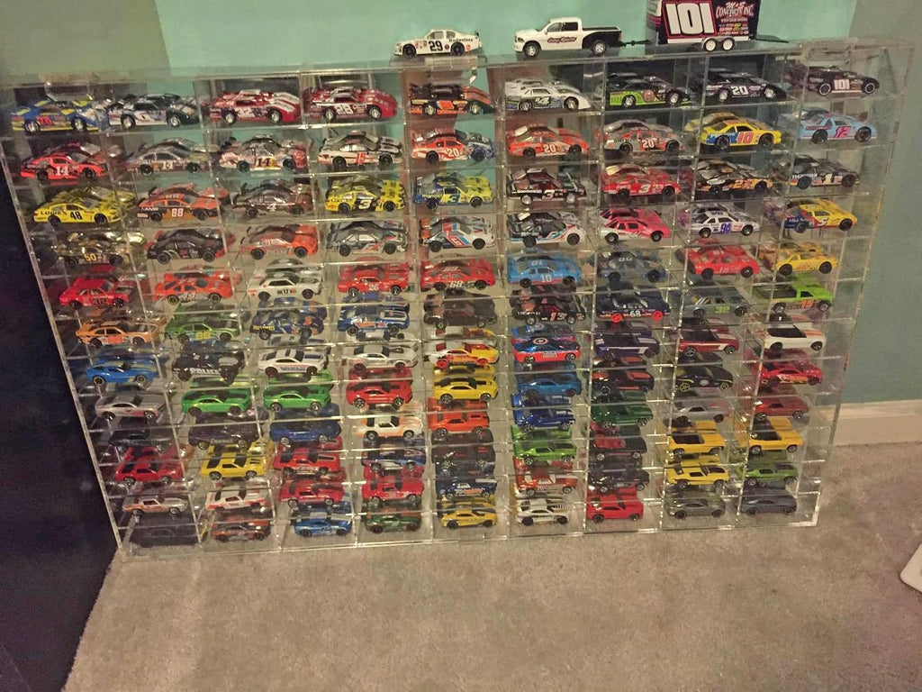 Clear Display Case Wall Cabinet for 1:64 Hot Small Toy Car Wheels Scale Matchbox Hot Toy Cars Collection Storage Display (108 Slots, 32' X 21')