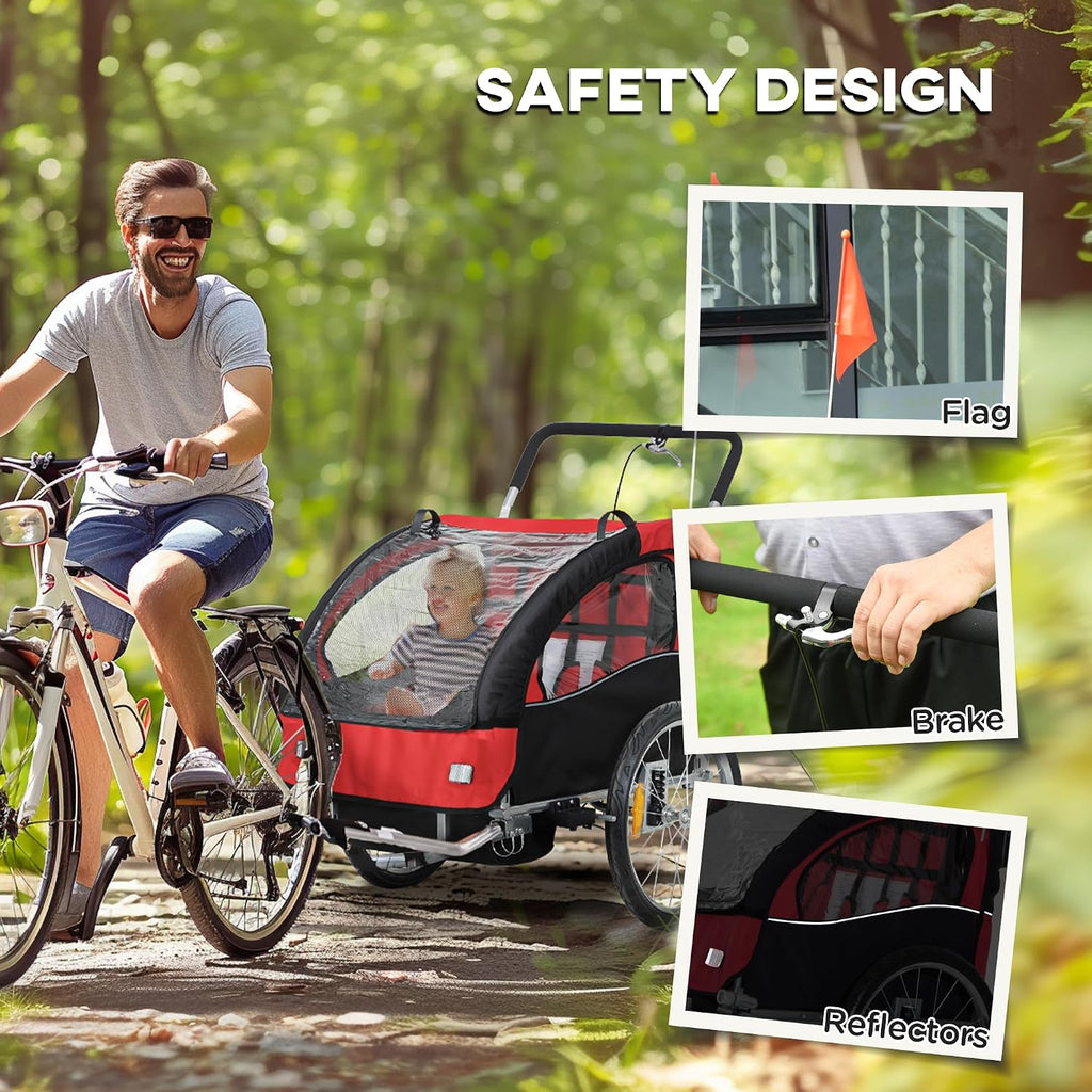Aosom Elite 360 Swivel Bike Trailer for Kids Double Child Two-Wheel Bicycle Cargo Trailer with 2 Security Harnesses