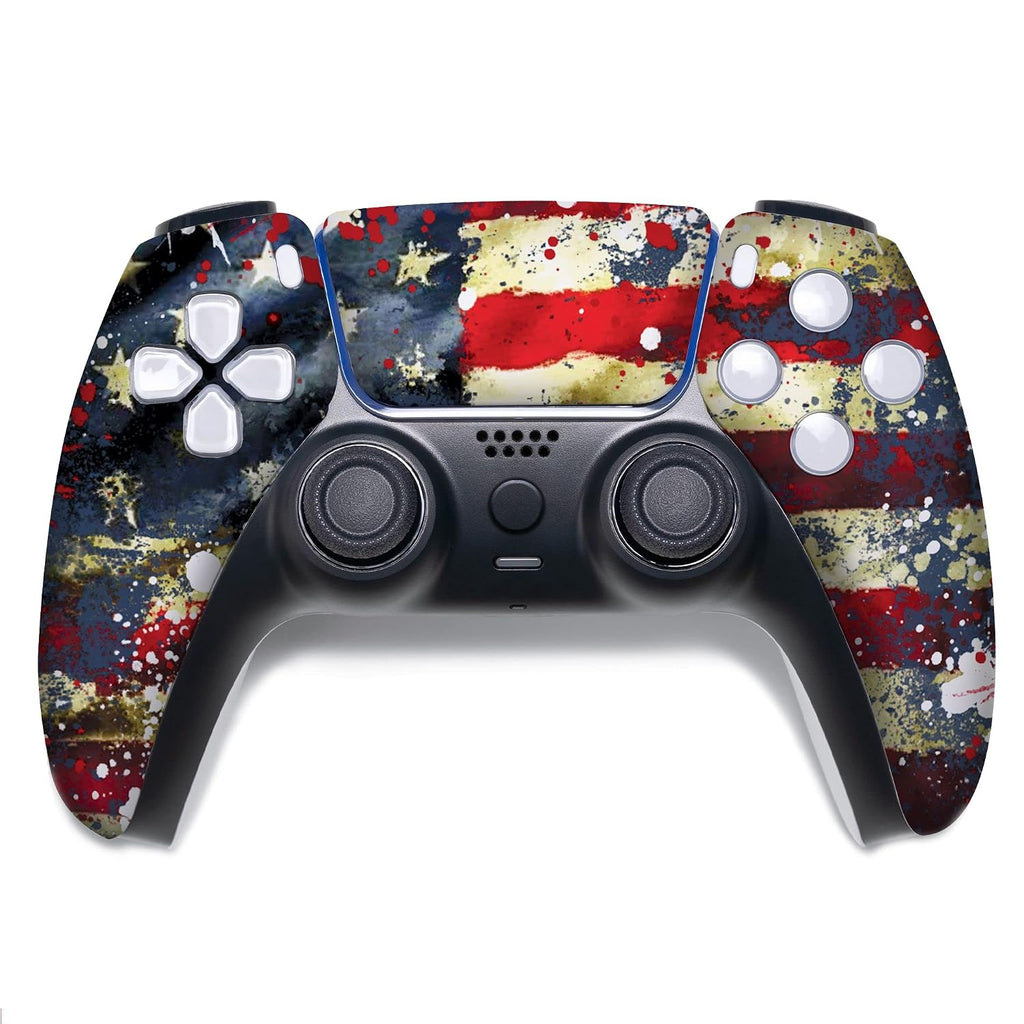Tattered Flag Custom PS-5 Controller Wireless compatible with Play-Station 5 Console by BCB Controllers | Proudly Customized in USA with Permanent HYDRO-DIP Printing (NOT JUST A SKIN) (MODDED)