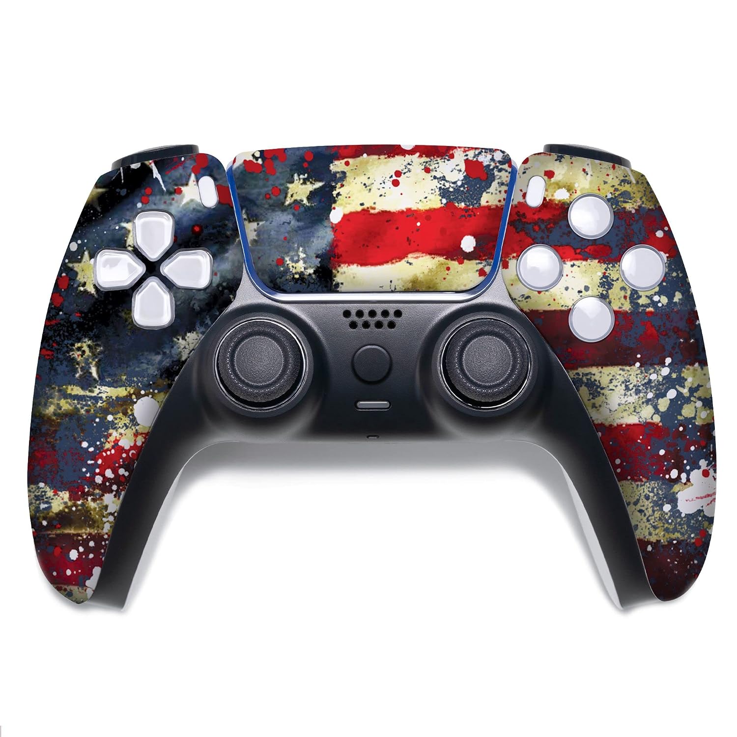 Tattered Flag Custom PS-5 Controller Wireless compatible with Play-Station 5 Console by BCB Controllers | Proudly Customized in USA with Permanent HYDRO-DIP Printing (NOT JUST A SKIN) (MODDED)
