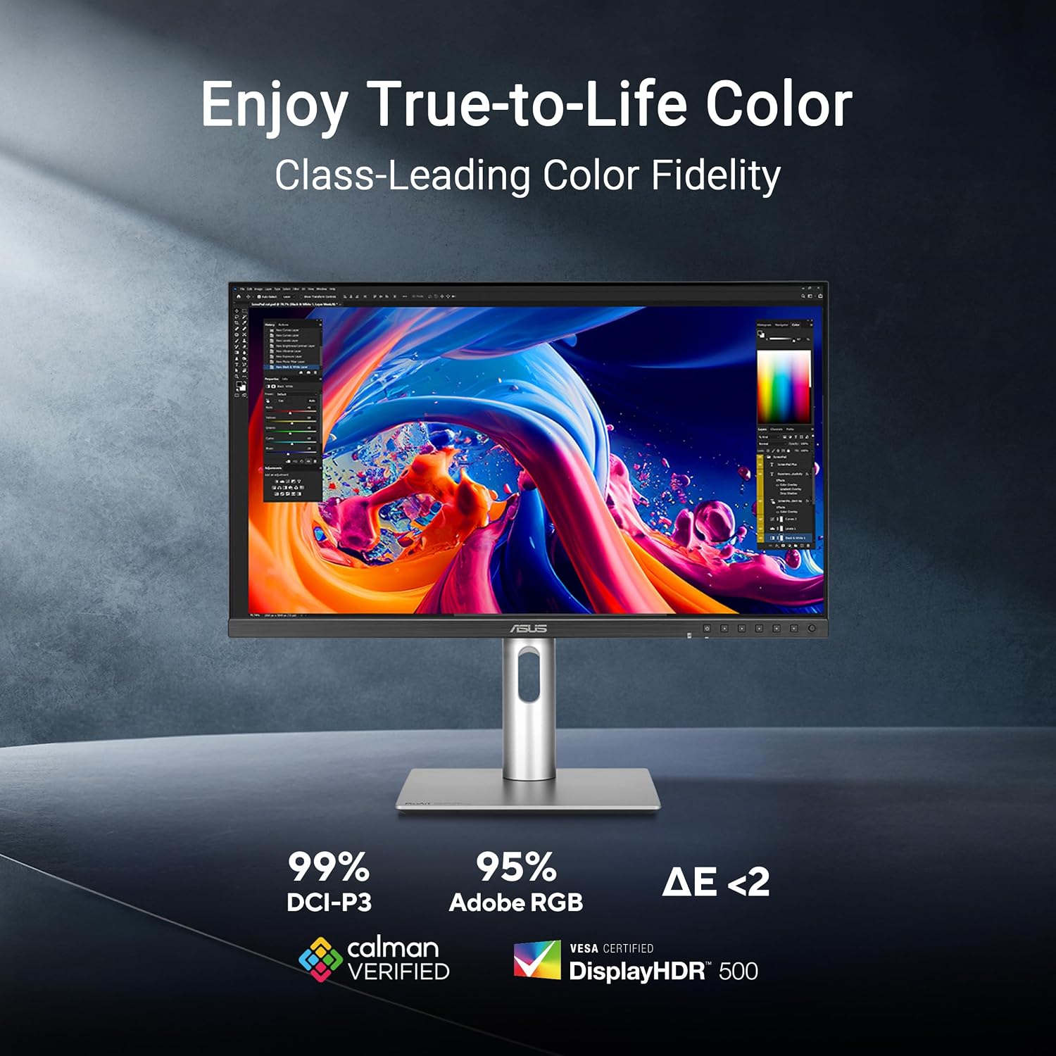 ASUS ProArt Display 27' 5K HDR Professional Monitor (PA27JCV) - 5K (5120 x 2880), IPS, 99% DCI-P3, 100% sRGB, ΔE < 2, USB-C PD 96W, Calman Verified, Color Accurate, LuxPixel, 3 yr Warranty