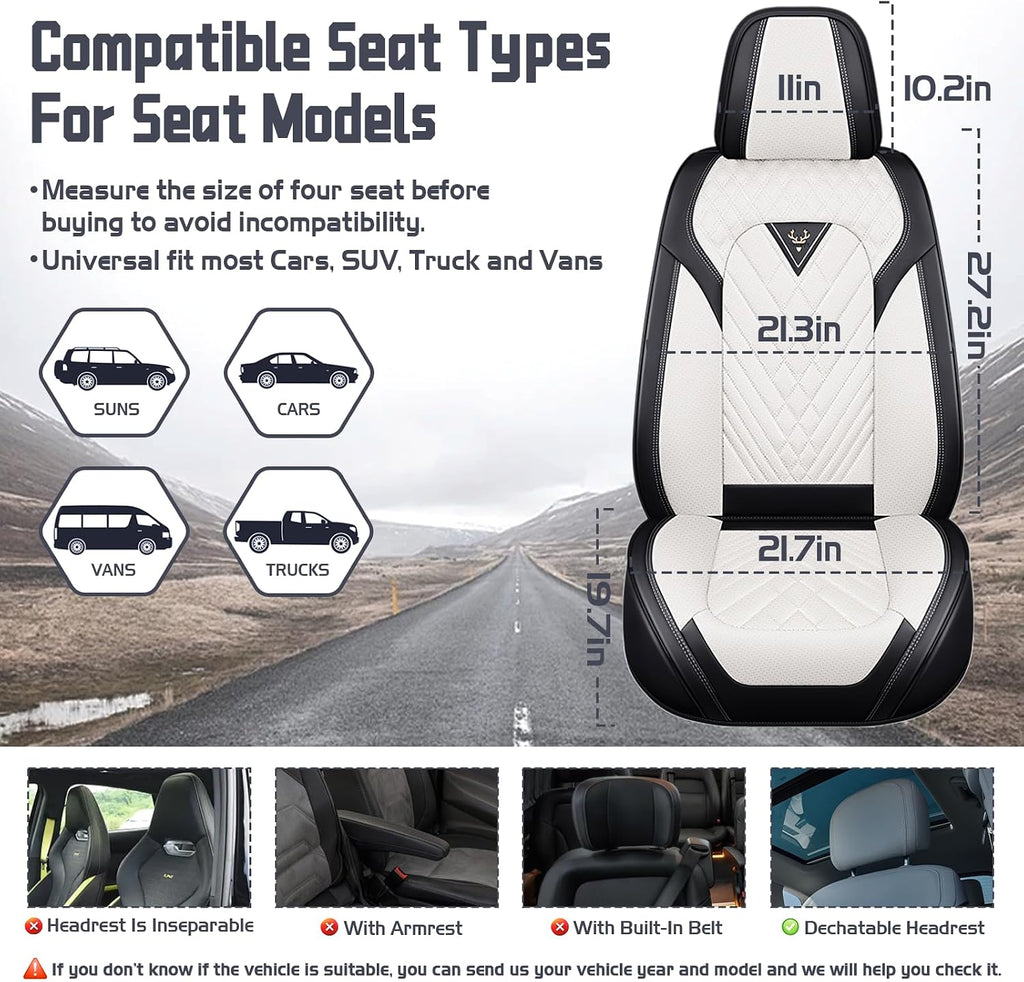 Car Seat Covers for Ford Bronco Sport 2021-2026, Waterproof Nappa Leather Full Set Seat Cover with Headrests, Anti-Slip and Comfortable Automotive Seat Protector&Accessories(Black White)