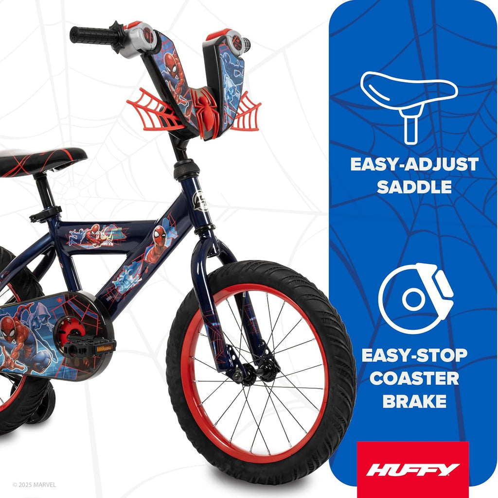 Huffy Disney and Marvel 12/16 Inch Boy's Bike for Kids, Multiple Color Options and Designs Available, Ideal for Ages 3+ Years Old, Removable Training Wheels, Adjustable Seat, Simple Coaster Brake