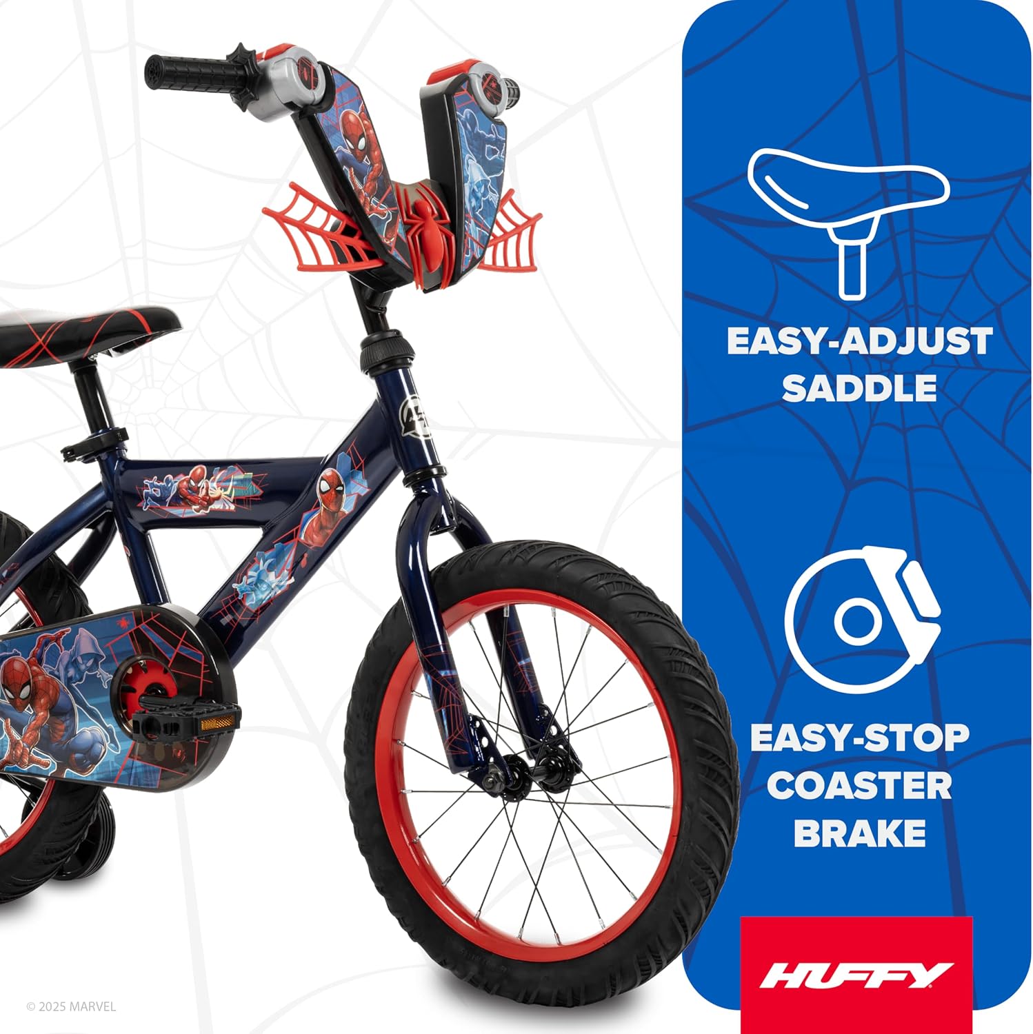Huffy Disney and Marvel 12/16 Inch Boy's Bike for Kids, Multiple Color Options and Designs Available, Ideal for Ages 3+ Years Old, Removable Training Wheels, Adjustable Seat, Simple Coaster Brake