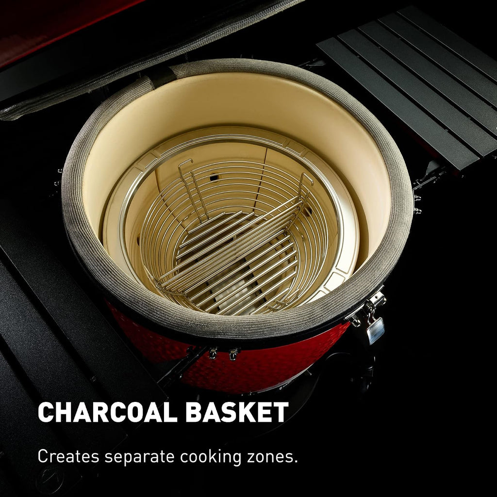 Kamado Joe Big Joe Series III 24-inch Ceramic Charcoal Grill and Smoker with Premium Cart, SloRoller Insert and 450 Cooking Square Inches in Red, Model KJ15041021