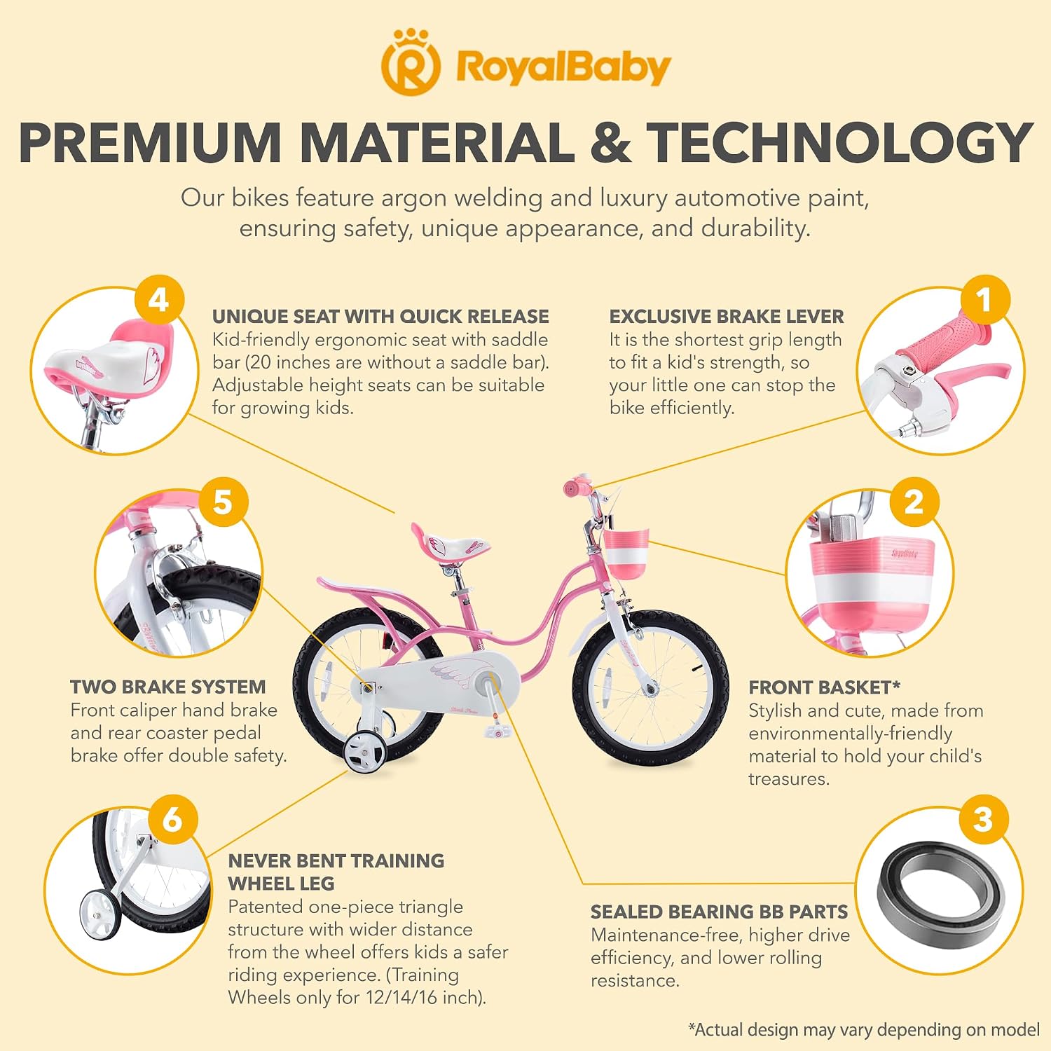 Royalbaby Princess Girls Kids Bike 12 14 16 18 20 Inch Children Bicycle with Basket for Age 3-12 Years