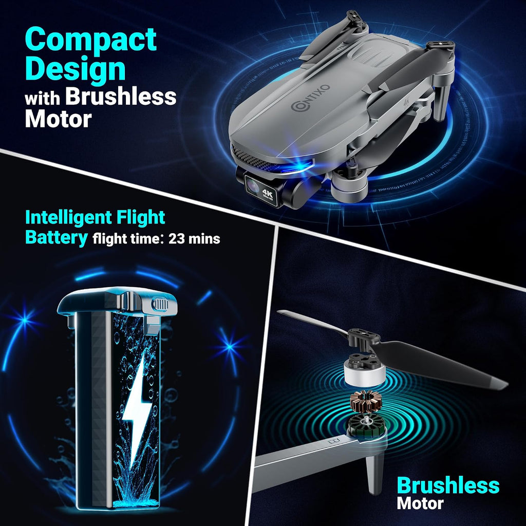 Contixo F28 Premium Two-Axis Gimbal Drone for Adults, 4K Zoom Camera, Brushless Motor, 23 Min Flight, Accurate GPS, Auto Return, Follow Me, 110° Wide-Angle FPV, Portable Foldable Drone for Beginners