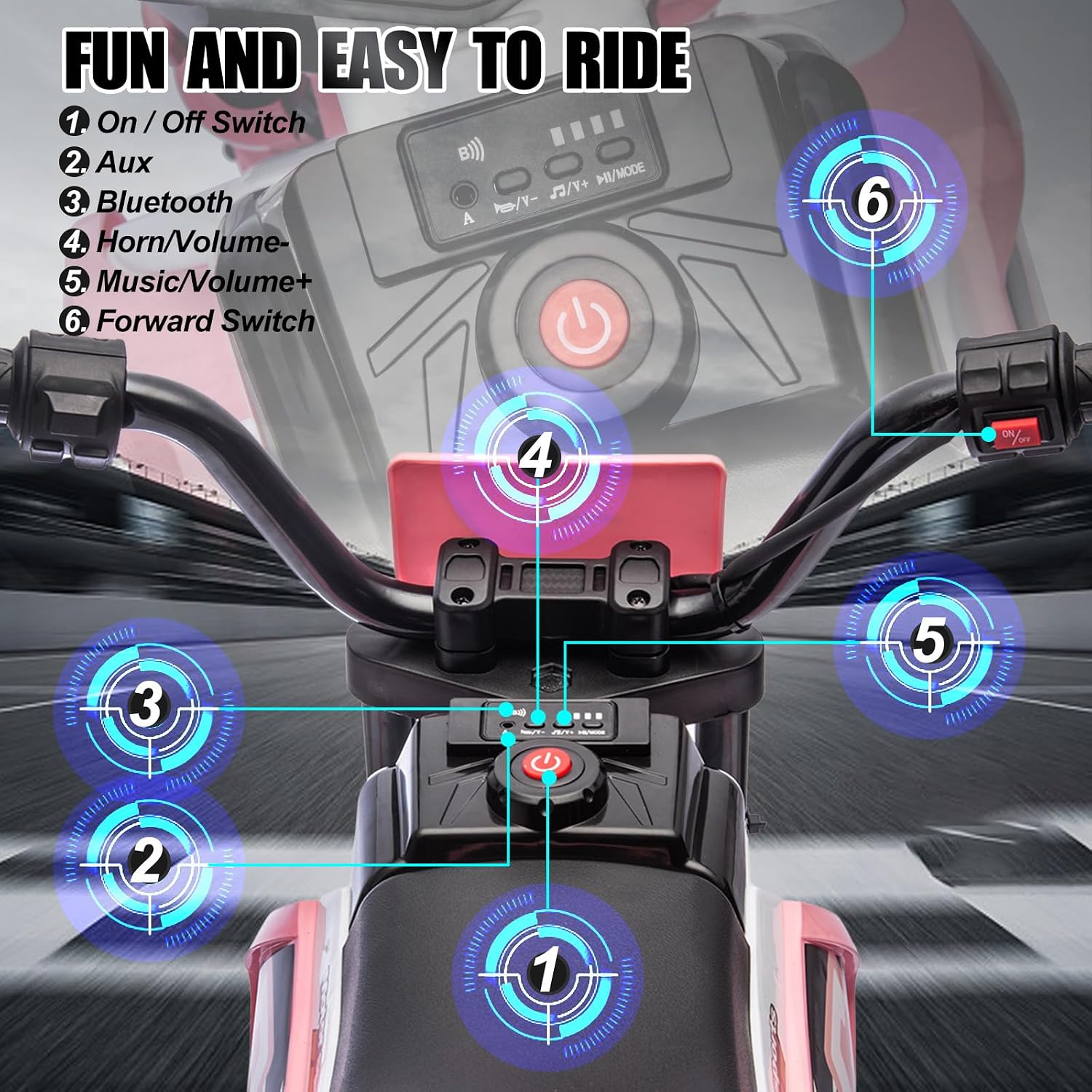 JOYLDIAS Kids Motorcycle Dirt Bike, 12V7AH Battery-Powered Ride On Motorcycle for Kids, Off-Road Street Bike w/Music, Training Wheels, Spring Suspension, High/Low Speeds, Pink