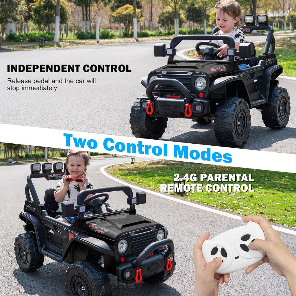 RunFast 24v Kids Ride on Car with Parent Remote Control,Electric Ride on Toys for Kids 3-5,3.7mph Max Speed,Battery Powered,Large Seat with Safety Belt,Aux Port,Gift for Boy&Girl (Black, 24V)