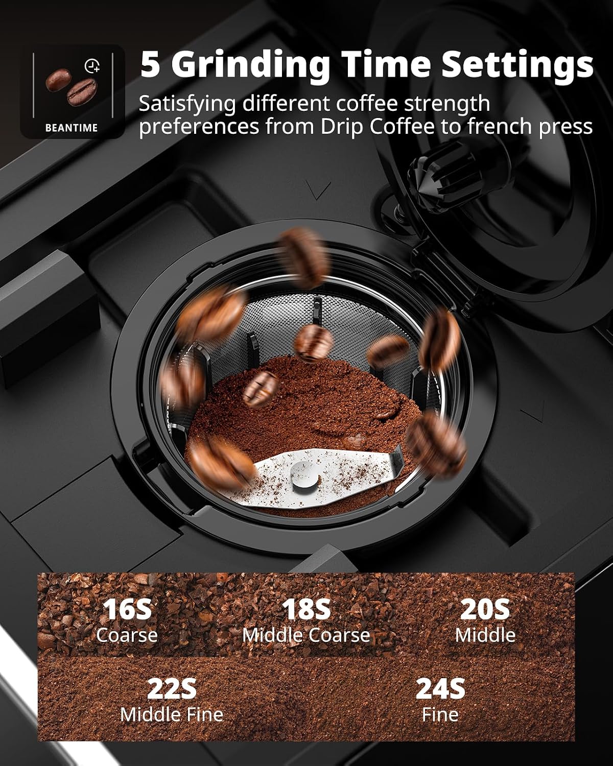 AIRMSEN Grind & Brew Coffee Maker with Built-in Grinder - Single-Serve Machine Compatible with K-Cup Pods & Ground Coffee, 1000W Fast 6-14oz Brew, Descaling Alert, Touchscreen & 50oz Removable Tank