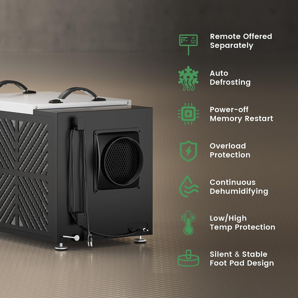 Waykar 216 Pint Crawl Space Dehumidifier with Pump & Drain Hose for Basements, Commercial & Water Damage Spaces up to 8000 Sq. Ft., Compact, Strong Dehumidification, 5-Year Quality Coverage