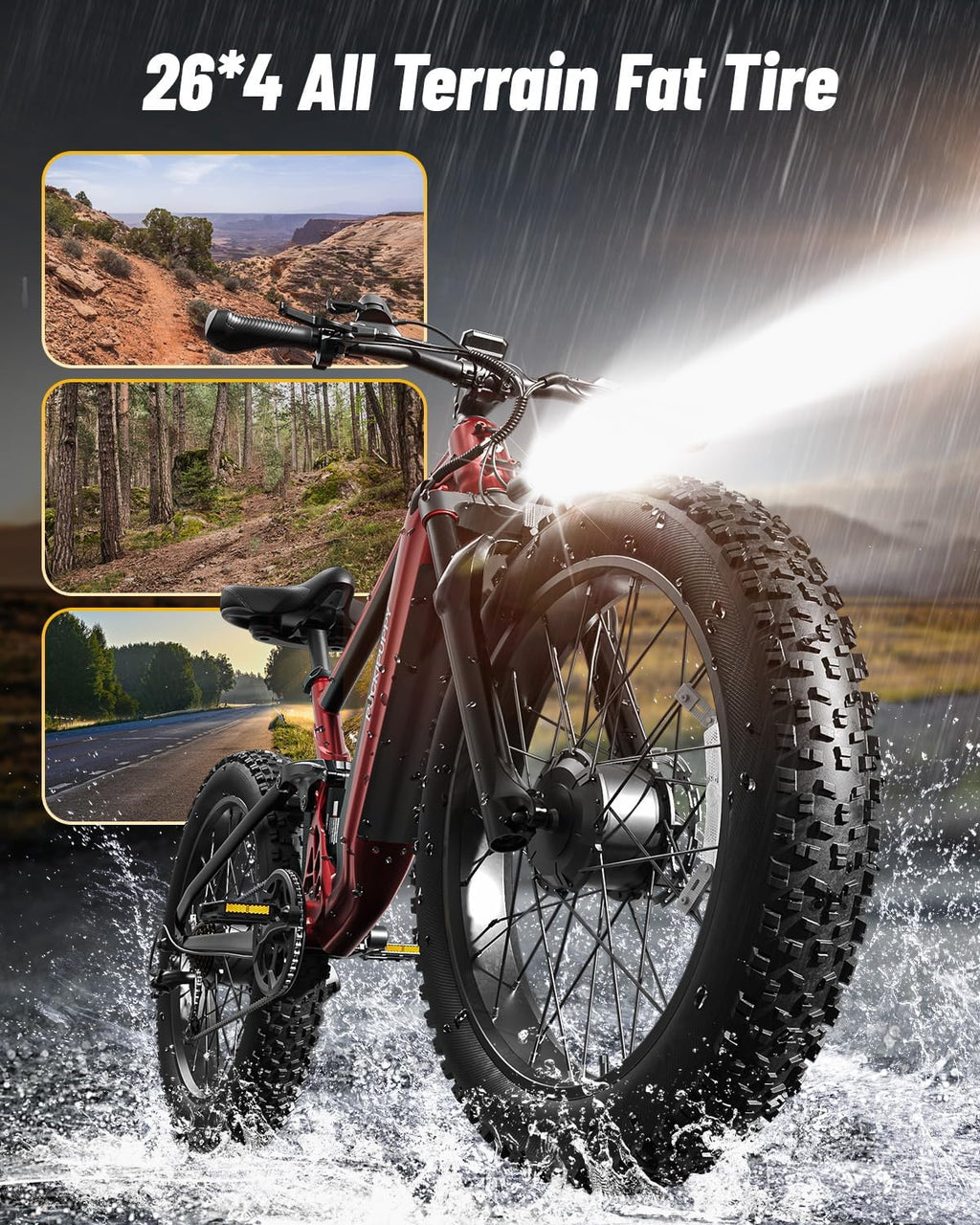PUCKIPUPPY Dual Motor Electric Bike for Adults 1600W, 48V 20AH Battery with Torque Sensor, Full Suspension, 26' Fat Tire, 28MPH, 8 Speed Mountain Electric Bicycle, 80 Mile Range, Golden Retriever Pro