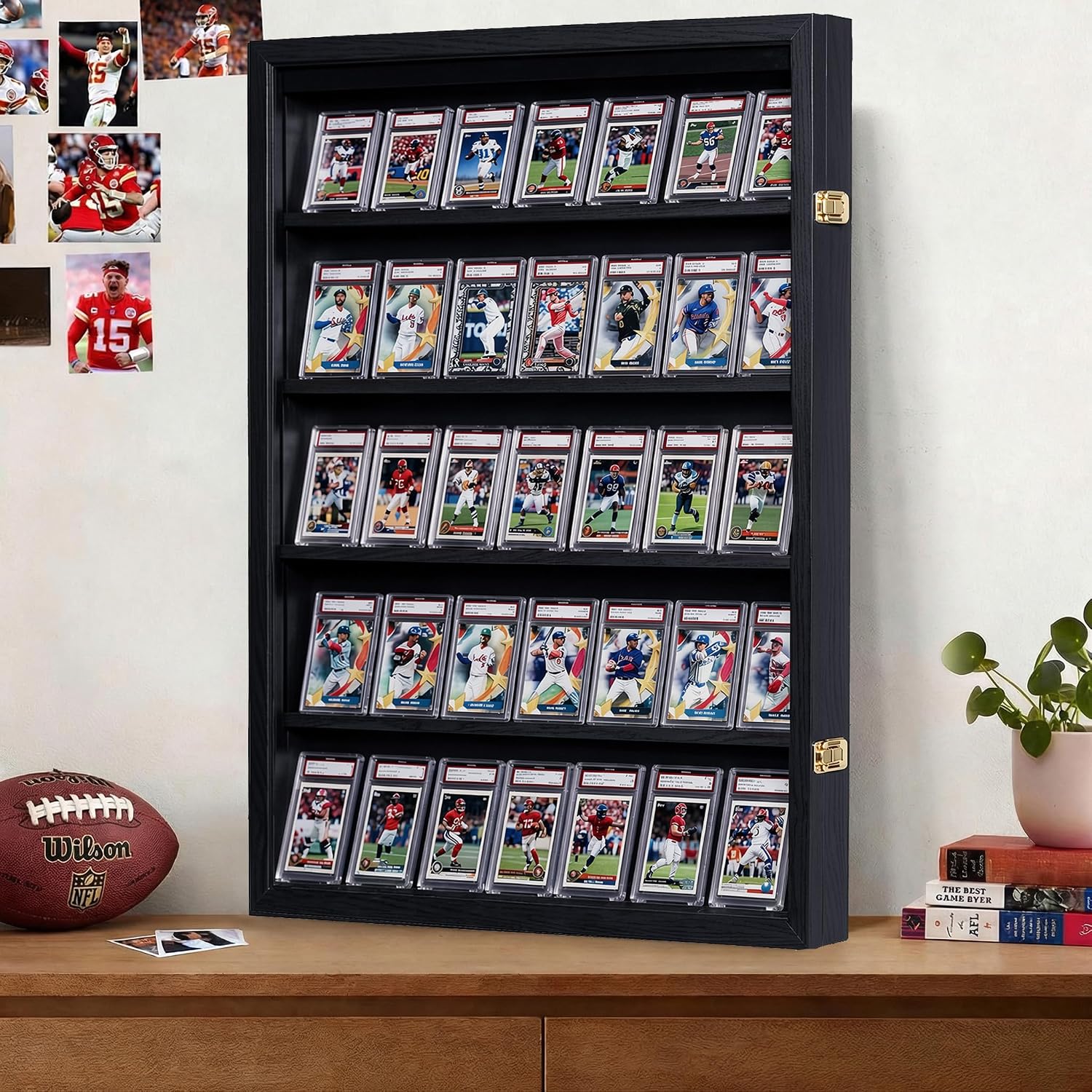 35 Baseball Card Display Case - Graded Sports Card Frame with 98% UV Protection, Lockable Wall Mount for PSA BGS Trading Cards, Football Basketball Hockey Collector Holder (3 Packs)