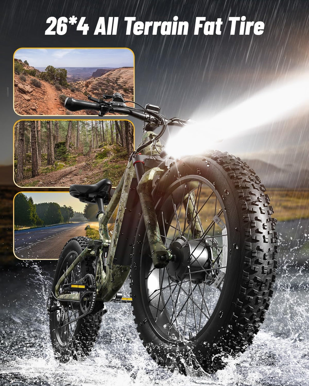 PUCKIPUPPY Dual Motor Electric Bike for Adults 1600W, 48V 20AH Battery with Torque Sensor, Full Suspension, 26' Fat Tire, 28MPH, 8 Speed Mountain Electric Bicycle, 80 Mile Range, Golden Retriever Pro