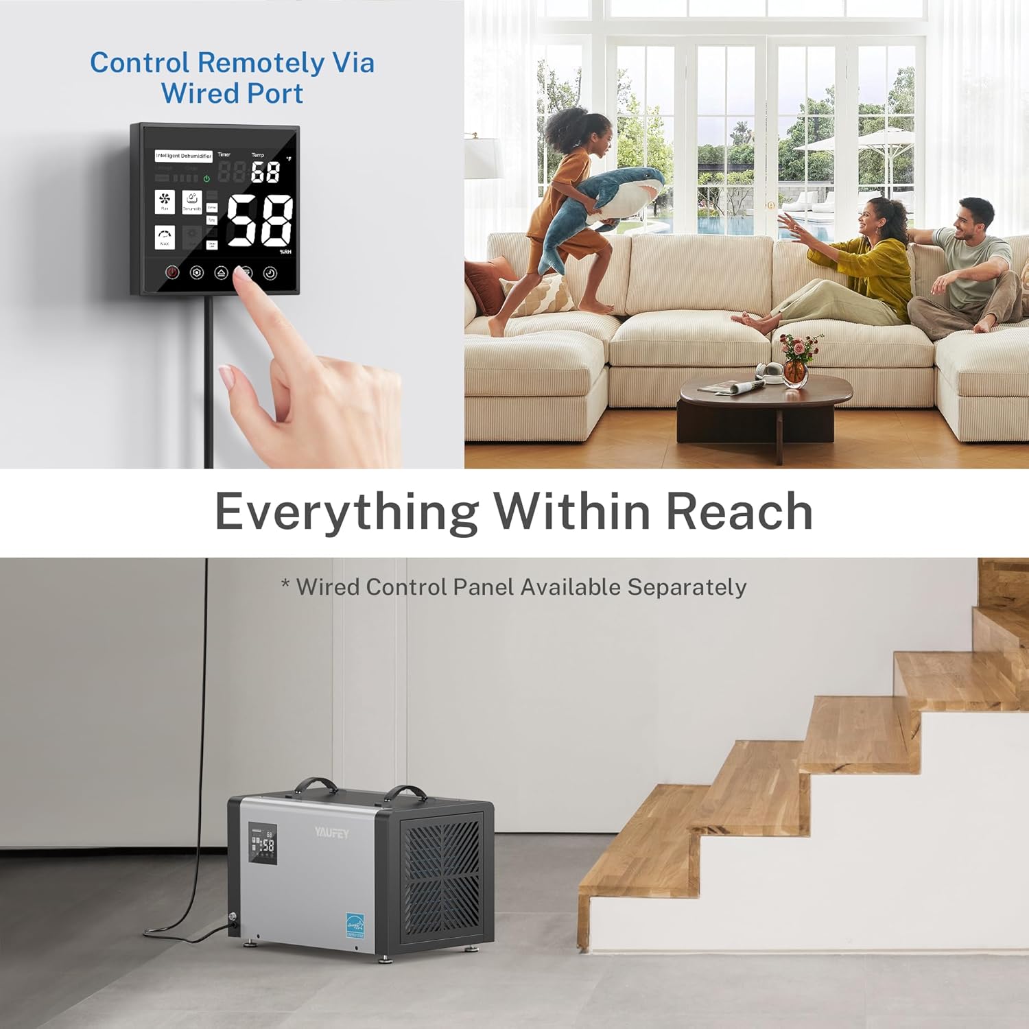 Yaufey 70 Pints Energy Star Commercial Dehumidifier with Pump for 5000 Sq. Ft. Crawl Space, Basement, Industrial, 10-90% RH Humidity Control, 24/7 Continuous Drainage, TUV Certified, 5-Year Coverage