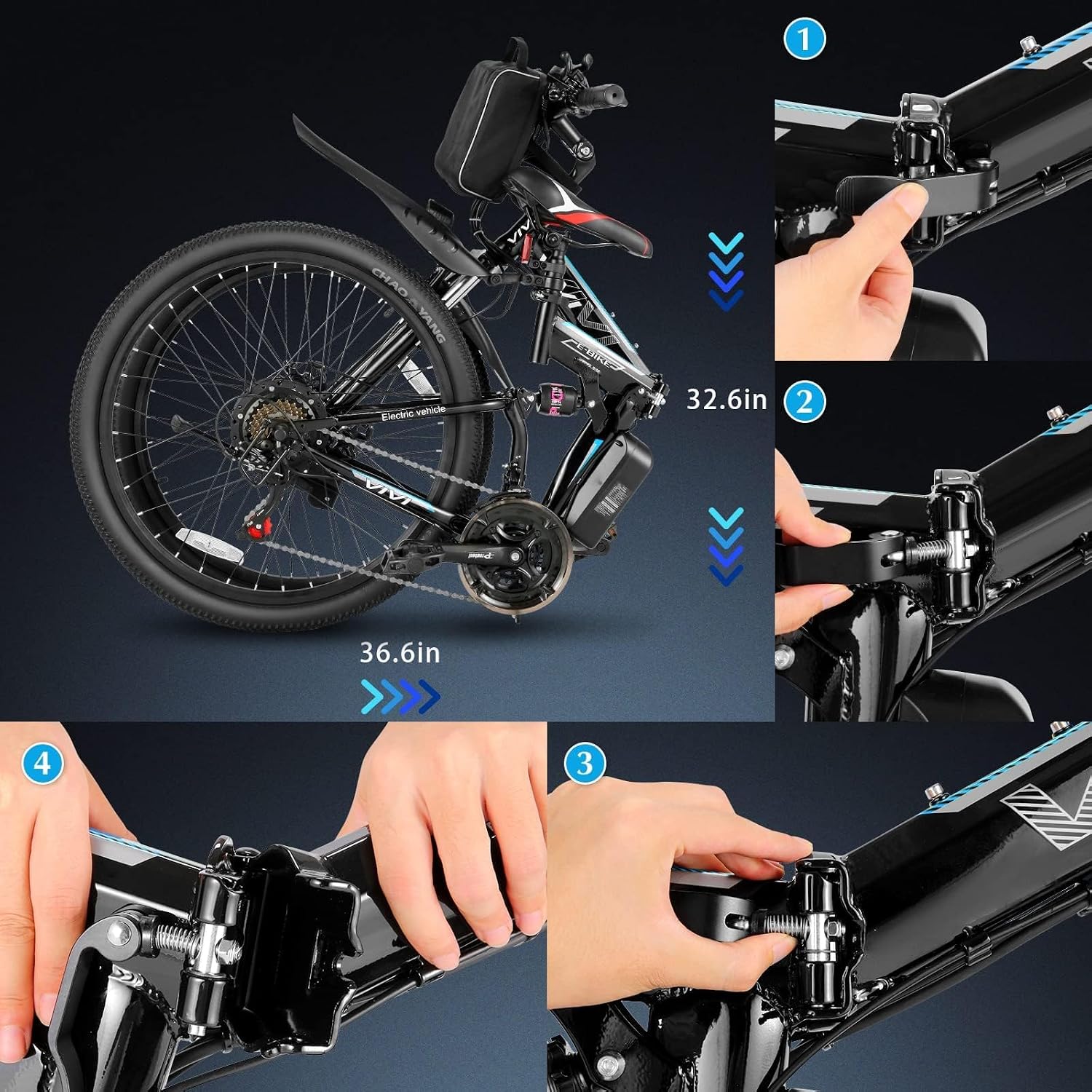 Vivi Electric Bike for Adults, 749W Peak Folding Electric Mountain Bike 26'' Commuter Ebike 20MPH Foldable Ebike Adult Electric Bicycles with Battery, Dual Shock Absorber, SGS Certified to UL2849