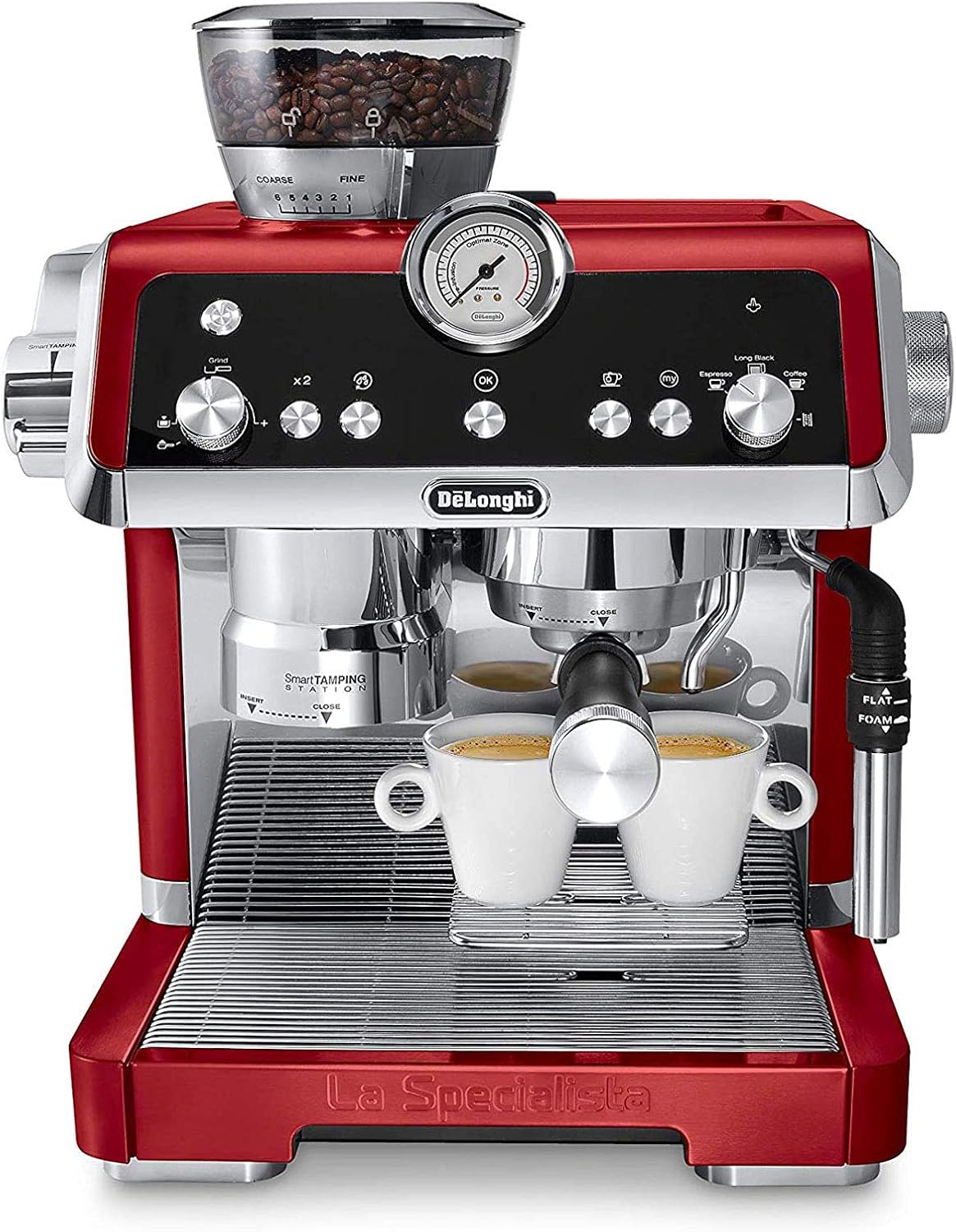 De'Longhi EC9335R La Specialista Espresso Machine with Sensor Grinder, Dual Heating System, Advanced Latte System & Hot Water Spout for Americano Coffee or Tea, Stainless Steel,67.6 oz, Red