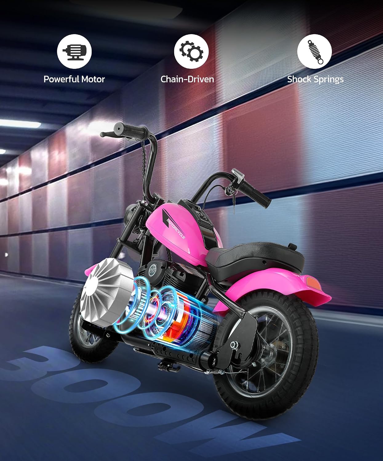 ELEMARA Electric Dirt Bike, 15 mph & 150lb Max, 24V Ride on Toy for Big Kids w/LED Lights & Power Display,Chain-Driven Motor,Twist-Grip Throttle, Shock Springs,Handbrake,12' Air-Filled Tires-Pink
