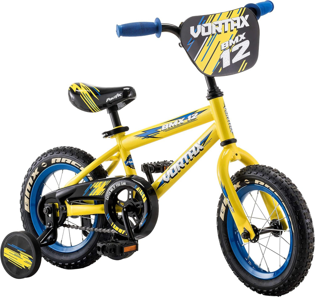 Pacific Vortax Bike, 12, 16 or 20 Inch Bike for Kids Ages 1-13, Steel BMX Frame, Adjustable Seat Grows with your Child, Removable Training Wheels, Hand & Coaster Brake, Easy Assembly, Training Bicycle
