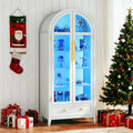 Lvifur 73' Tall Arched Display Cabinet with Glass Doors,4-Tier Curio Cabinets with 3 Color Lights for Collectibles,LED Storage Cabinet with Human Body Sensor,Ajustable Shelf for Toys, Books,White