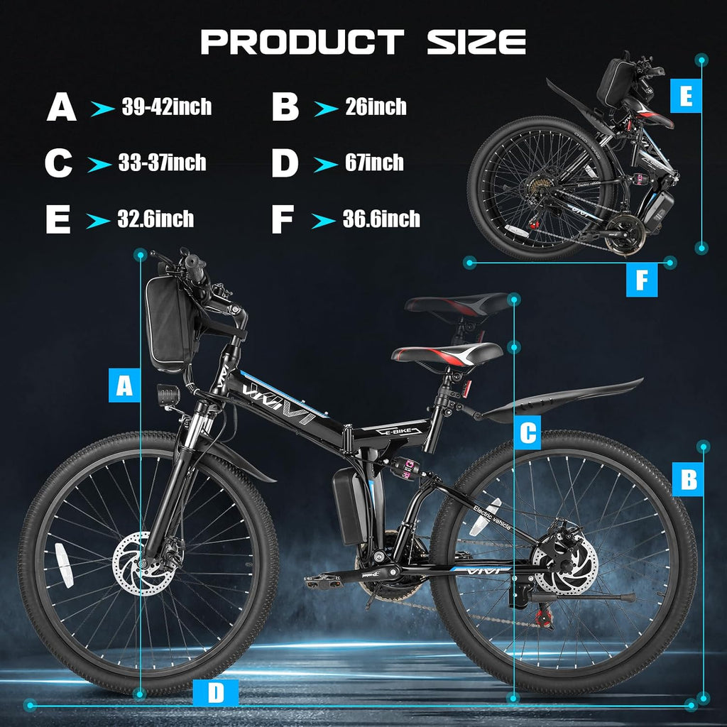 Vivi Electric Bike for Adults, 749W Peak Folding Electric Mountain Bike 26'' Commuter Ebike 20MPH Foldable Ebike Adult Electric Bicycles with Battery, Dual Shock Absorber, SGS Certified to UL2849