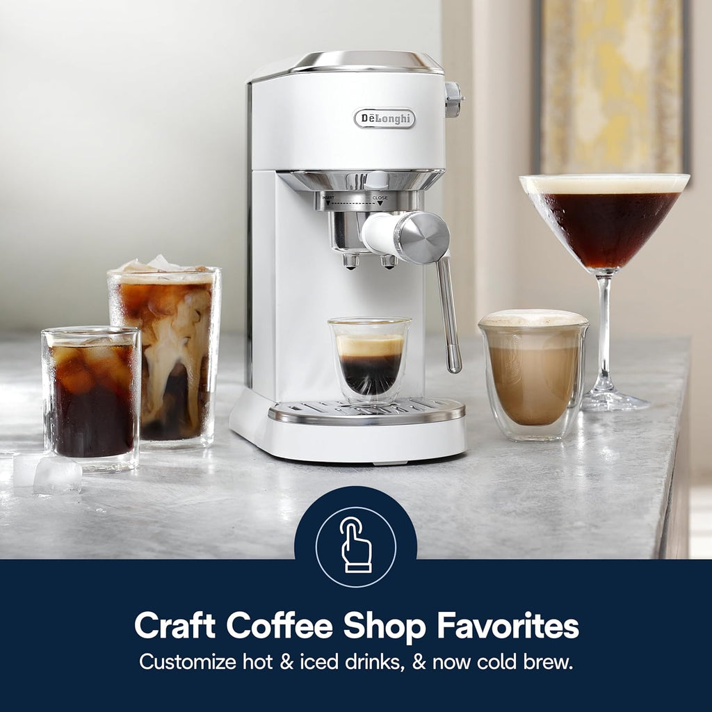 De'Longhi Dedica Duo Compact Espresso Machine - Cold Brew Coffee Maker with Milk Frother Wand- for Espresso, Hot & Iced Coffee, Cappuccinos, Lattes & Home Barista Brewing, Vanilla