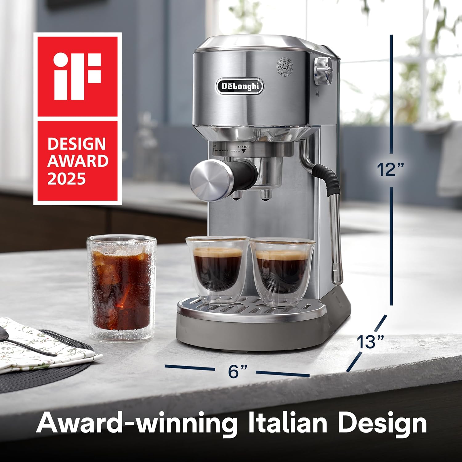 De'Longhi Dedica Duo Compact Espresso Machine - Cold Brew Coffee Maker with Milk Frother Wand- for Espresso, Hot & Iced Coffee, Cappuccinos, Lattes & Home Barista Brewing, Stainless Steel Finish