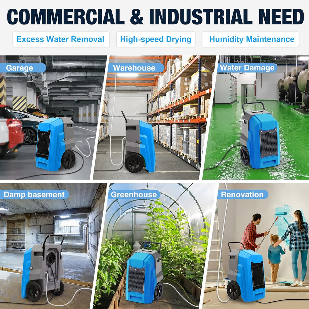 MOUNTO 180Pints Commercial Dehumidifier with Pump and Drain Hose, LGR Portable Dehumidifier with wheels for Home, Basements, Garages, and Job Sites.