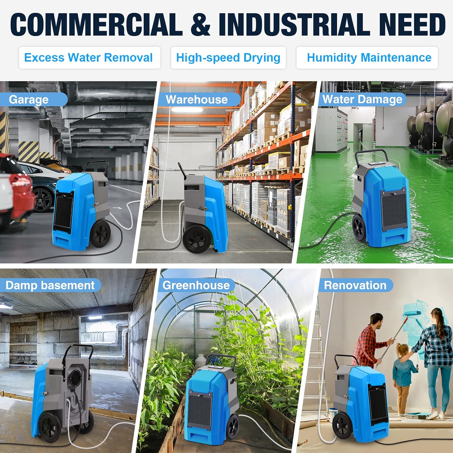 MOUNTO 180Pints Commercial Dehumidifier with Pump and Drain Hose, LGR Portable Dehumidifier with wheels for Home, Basements, Garages, and Job Sites.
