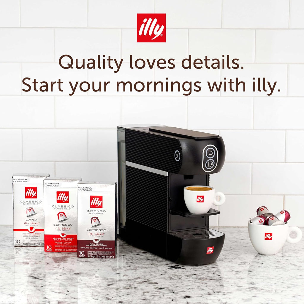 illy Easy Espresso Machine, Single Serve Coffee Machine for Nespresso Original Line Capsules, Single Cup Espresso Maker (Black)