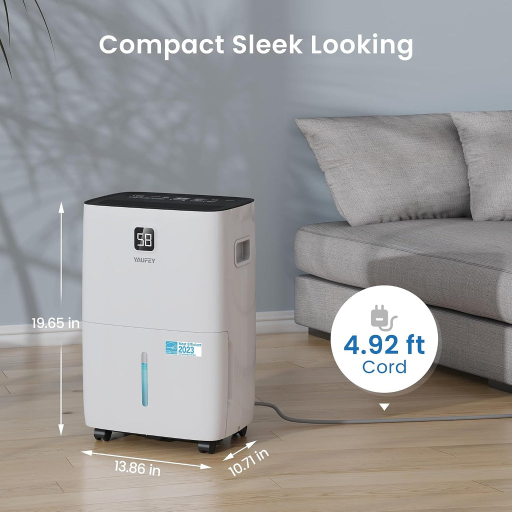 Yaufey 6000 Sq. Ft. Energy Star Certified Dehumidifier, Max 120 Pints Dehumidifier for Basement with Drain Hose, Smart Compressor with Intelligent Humidity Control, Dehumidifiers for Home Bedroom