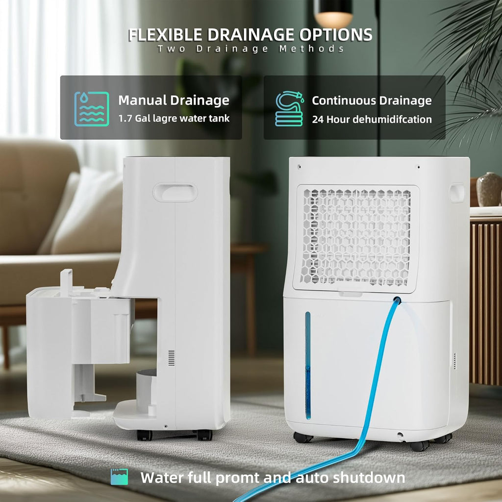 5000 Sq.Ft Dehumidifier for Basement with Drain Hose, 80 Pint Dehumidifiers for Home with Large 6.5L Water Tank,24H Timer,Child Lock,Defrost,Silent,4 Modes Operation Auto Shut-off(80 Pints)