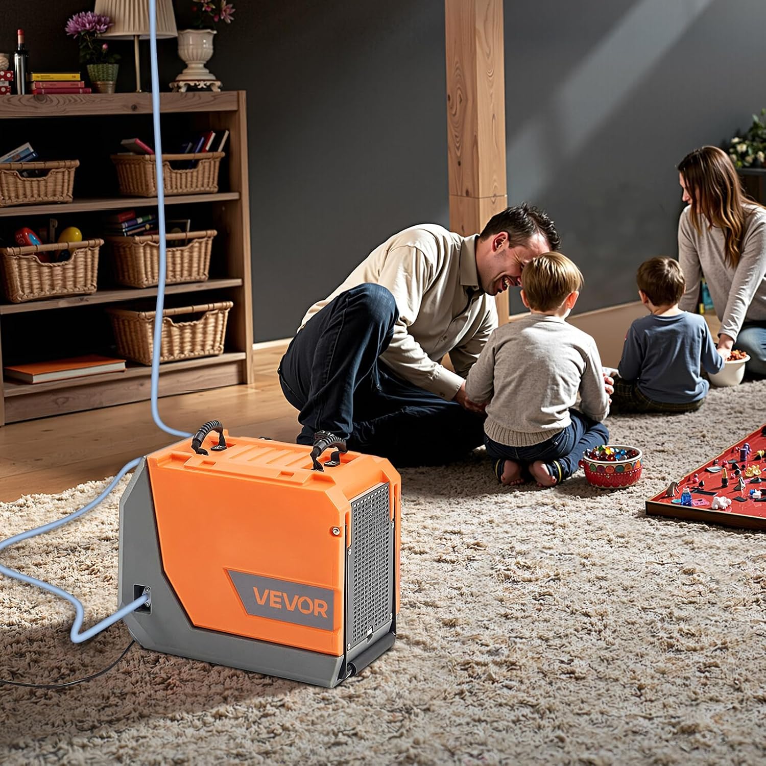 VEVOR 180 Pints Commercial Dehumidifier with Pump/Drain Hoses, Portable Crawl Space Dehumidifiers for Basement Storage Room Industrial Grade, Auto Defrost, Heavy-duty LLDPE,Foldable Handle