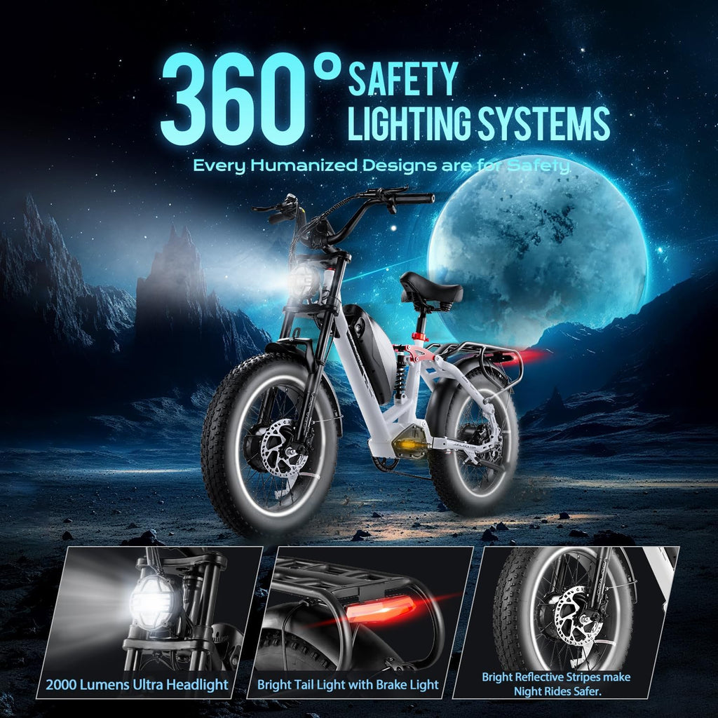 eAhora Terra/Luna 2 Dual Motor 33-31Mph Electric Bike for Adults 3000W/1500W Ebike with Removable 48V 20Ah/15Ah Battery 20'' * 4.0 Fat Tire All Terrain Ebikes, SHM 7-Speed Gear Electric Bicycle