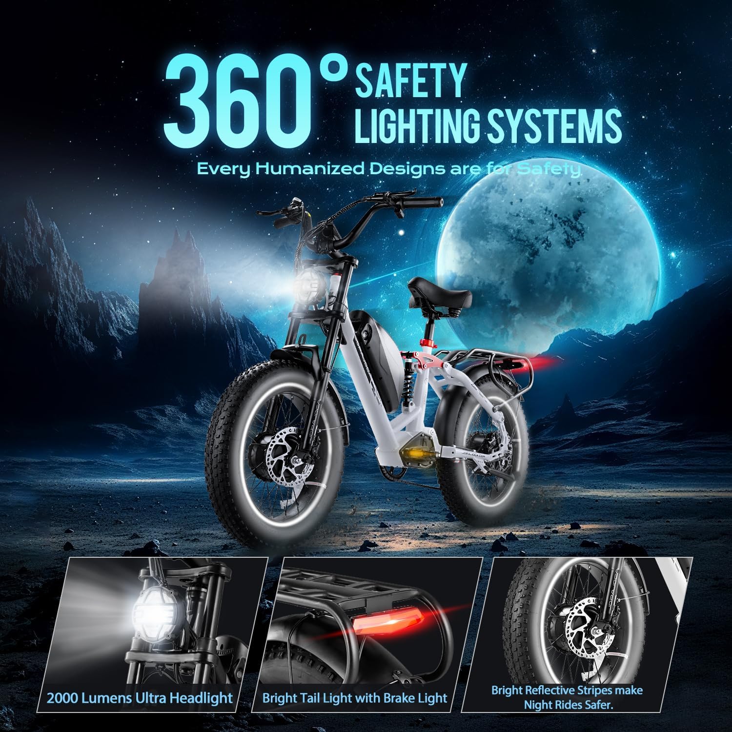 eAhora Terra/Luna 2 Dual Motor 33-31Mph Electric Bike for Adults 3000W/1500W Ebike with Removable 48V 20Ah/15Ah Battery 20'' * 4.0 Fat Tire All Terrain Ebikes, SHM 7-Speed Gear Electric Bicycle