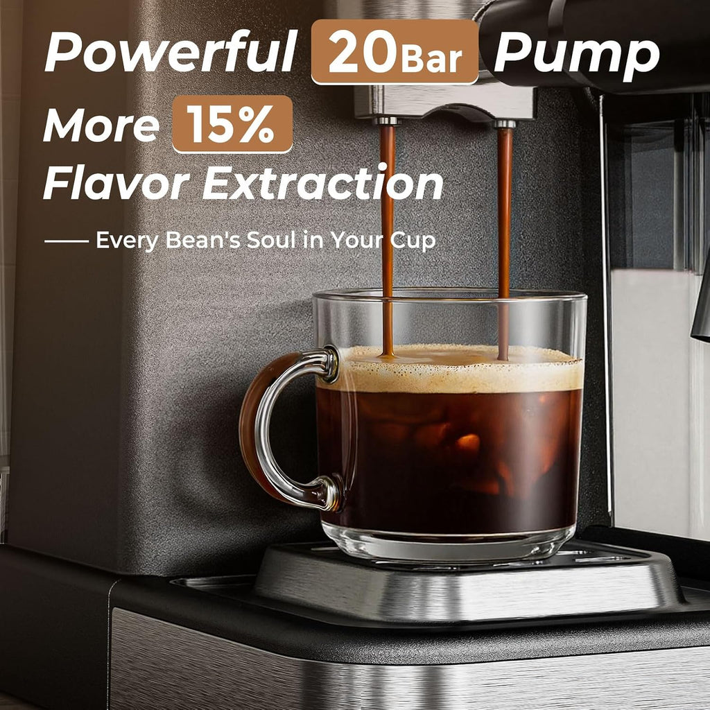 Espresso Machine with Automatic Milk Tank,Espresso Cool & Cappuccino Machine, 20Bar Espresso Coffee Machines, Touch Screen with Timer, 50.7Oz Removable Reservoir, Black