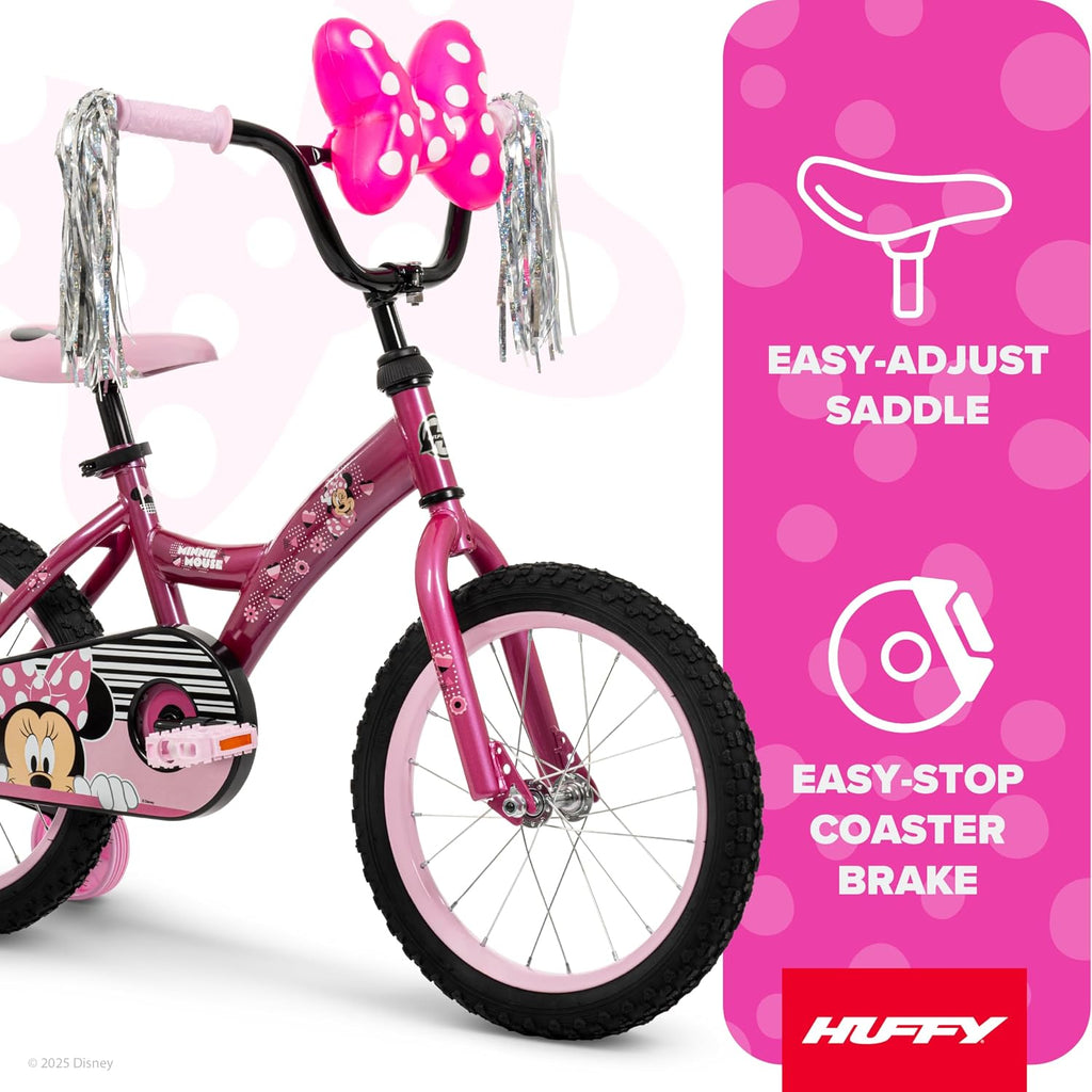 Huffy Disney Girls' Bikes, 12/16 Inch Sizes, Ages 3+ Years Old, Disney Princess, Minnie Mouse, Frozen Bicycles, Characters, Removable Training Wheels, Streamers, Easy Assembly, Durable, Safe