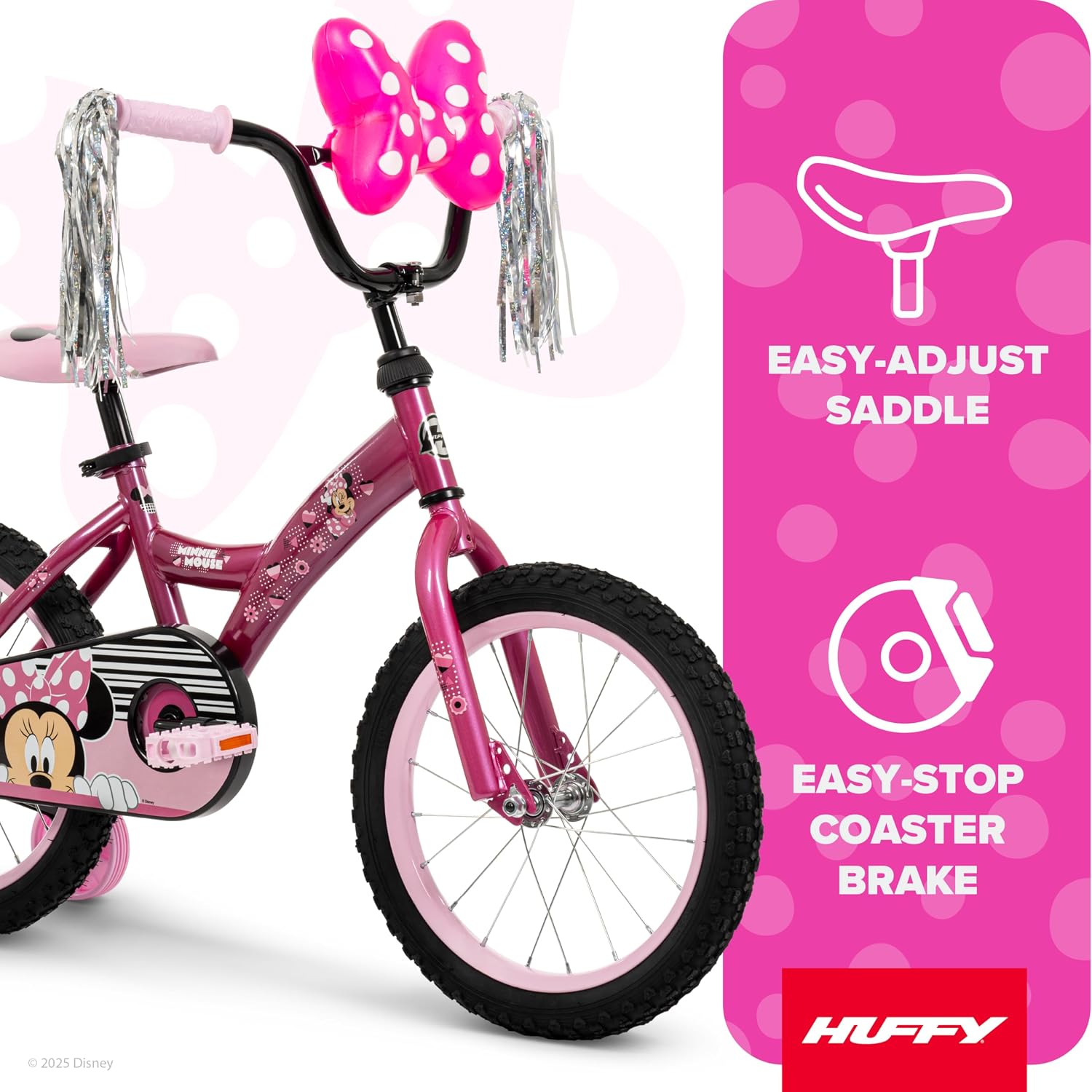 Huffy Disney Girls' Bikes, 12/16 Inch Sizes, Ages 3+ Years Old, Disney Princess, Minnie Mouse, Frozen Bicycles, Characters, Removable Training Wheels, Streamers, Easy Assembly, Durable, Safe