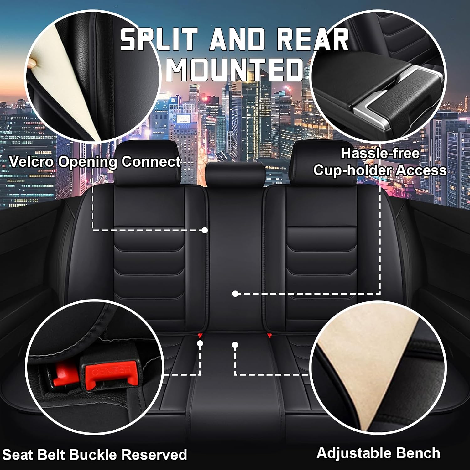 Car Seat Cover Full Set for Buick Envista Seat Covers 2024-2025, Nappa Leather Waterproof Seat Covers for Cars, Airbag Compatible, Universal Automotive Seat Covers (Luxury 5 Seats/Black)