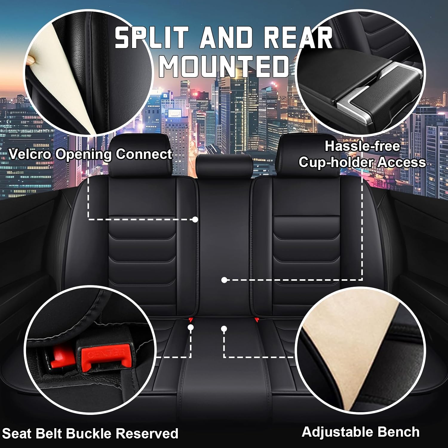 Car Seat Cover Full Set for Buick Envista Seat Covers 2024-2025, Nappa Leather Waterproof Seat Covers for Cars, Airbag Compatible, Universal Automotive Seat Covers (Standard 5 Seats/Black)