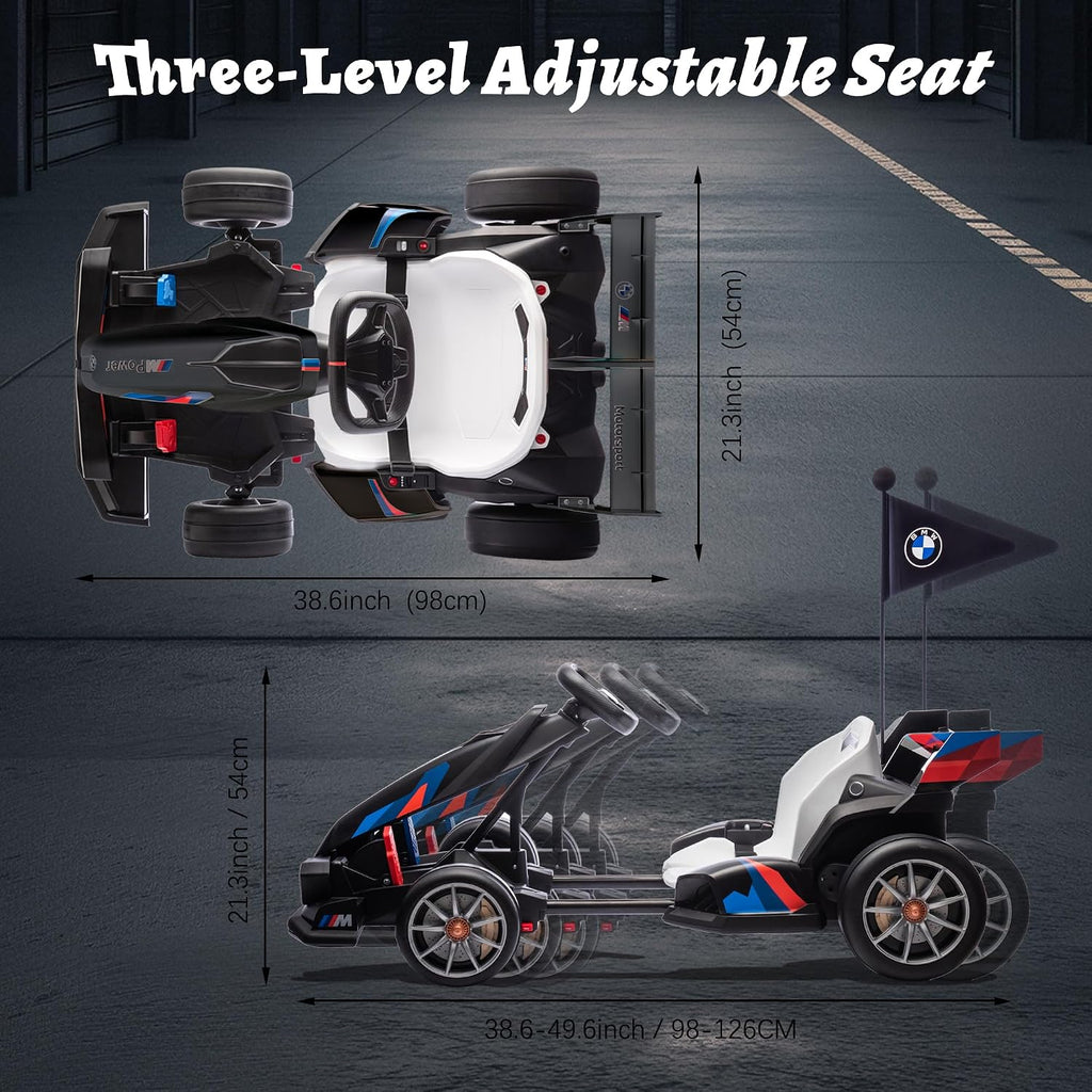 FORESEE 24V Licensed BMW Kids Electric Go Kart, Battery Powered Drift Kart w/Adjustable Seat, Ride On Toy for Big Kids Ages 6+, 7.5MPH Racing Go Cart w/400W Motor, LED Lights & Safety Belt, Black