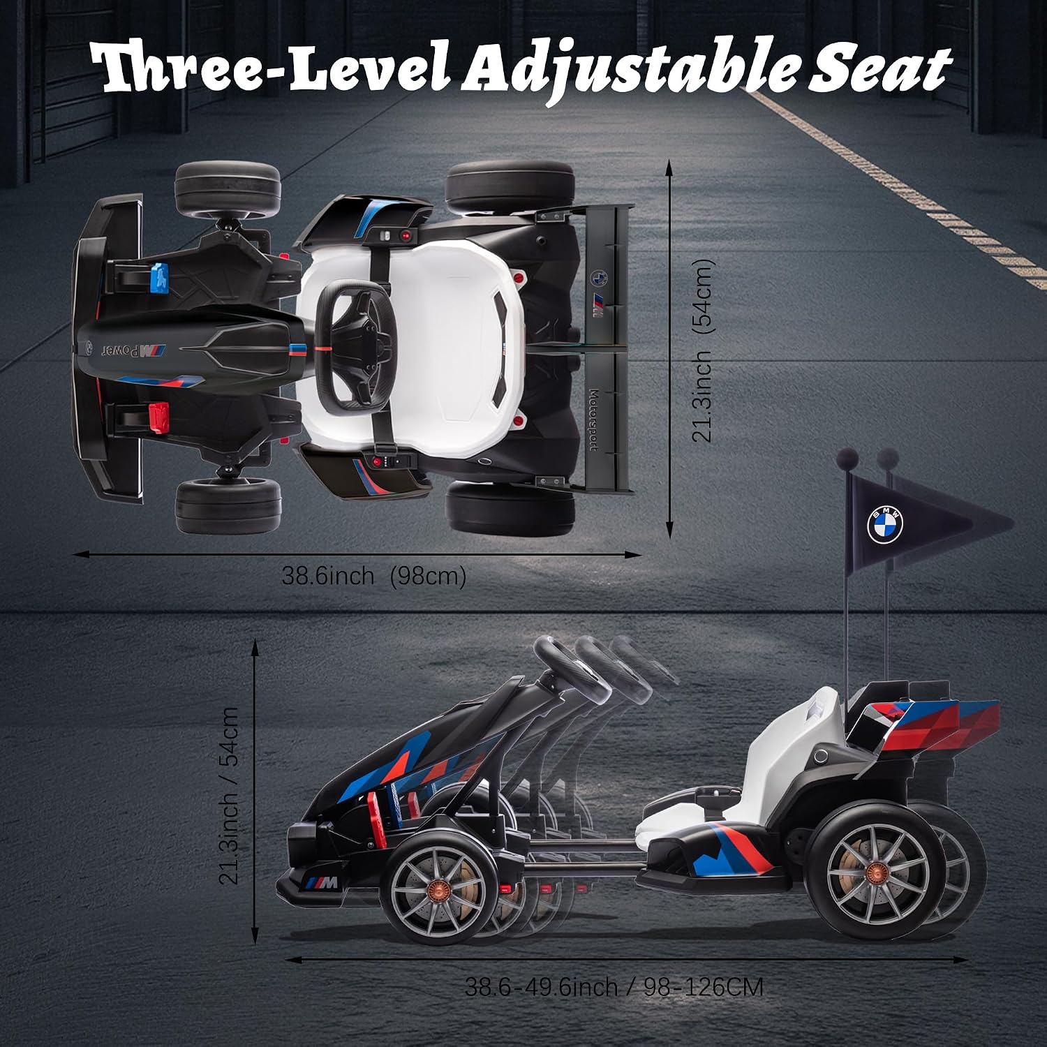 FORESEE 24V Licensed BMW Kids Electric Go Kart, Battery Powered Drift Kart w/Adjustable Seat, Ride On Toy for Big Kids Ages 6+, 7.5MPH Racing Go Cart w/400W Motor, LED Lights & Safety Belt, Black