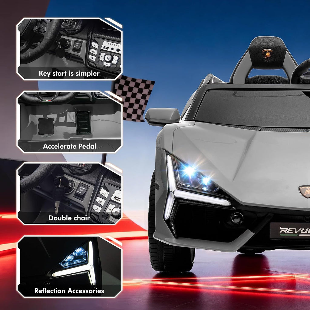 Oryxearth 2-Seater Ride on Car 24V Electric Lamborghini for Kids, 2WD with PU Leather Seats w/Adjustable Safety Belt, 2 Speeds Mode, Bluetooth, Remote Control, Gifts for Children