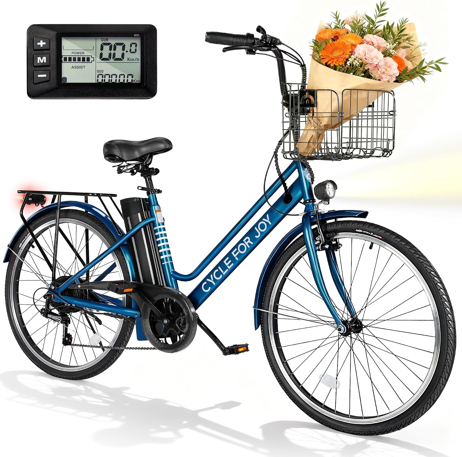 26' Electric Bike,1000W Peak City Cruiser Ebikes,20MPH 70Miles Step Thru Electric Bicycle with 48V Removable Battery,Detachable Foldable Basket,Rear Rack(TUV & UL2849)