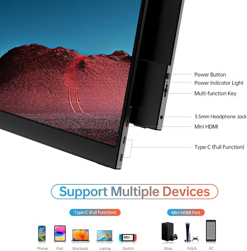 MNN 4K Portable Monitor 15.6' 3840x2160 UHD USB-C HDMI Laptop Monitor, 100% Adobe RGB IPS Computer Gaming Display HDR Travel Monitor w/Speakers & Smart Cover for Laptop Xbox PS5 Switch PC Phone