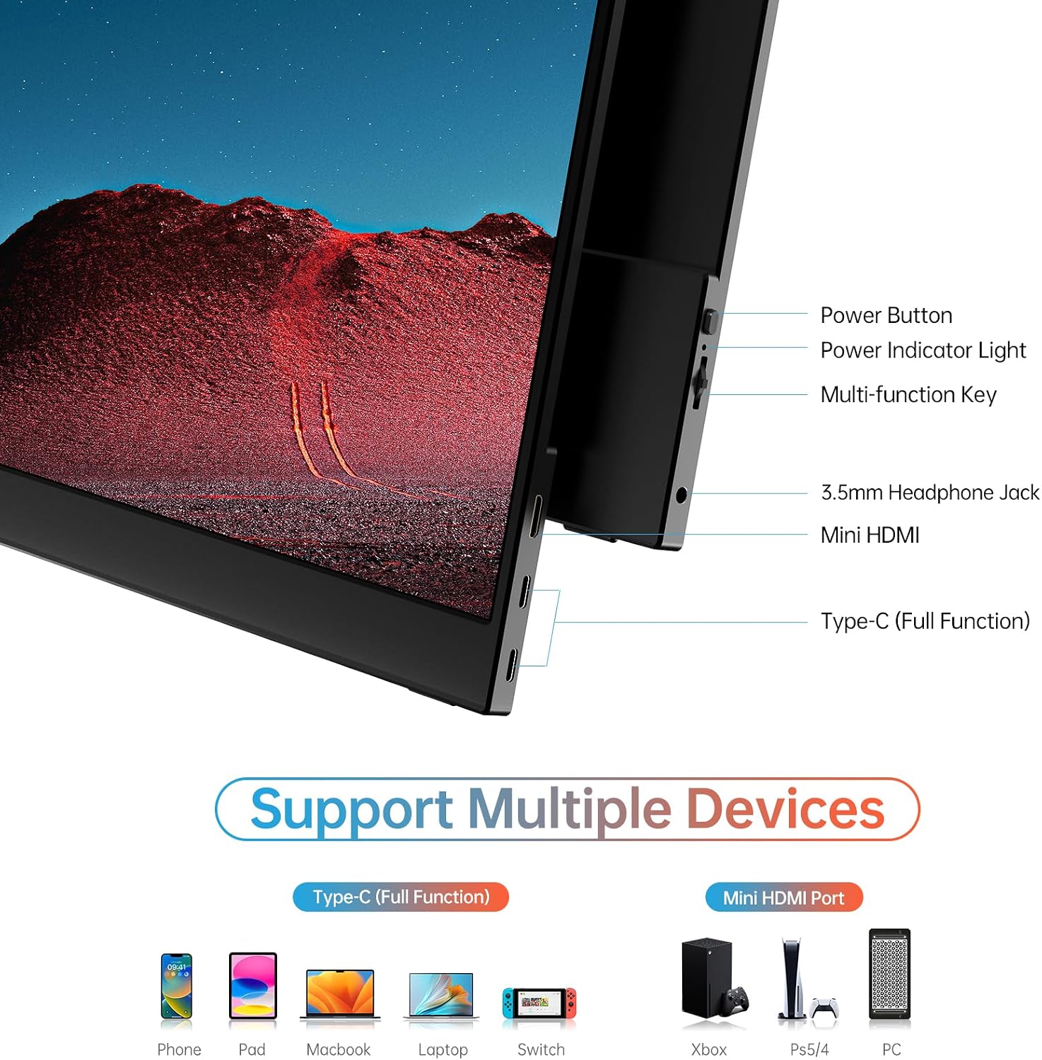 MNN 4K Portable Monitor 15.6' 3840x2160 UHD USB-C HDMI Laptop Monitor, 100% Adobe RGB IPS Computer Gaming Display HDR Travel Monitor w/Speakers & Smart Cover for Laptop Xbox PS5 Switch PC Phone