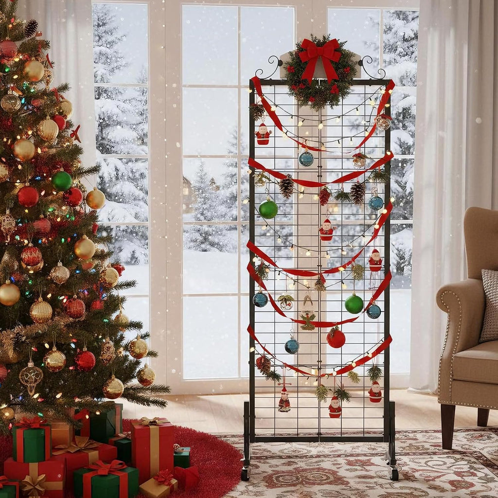 Urban Deco 3 Packs Grid Wall Panel Display Stand, 2.2' x 6.2' FT Gridwall Panel with Extra 24 Hooks, Craft Show Display Rack Black Metal Grids Standing Wire Rack for Retail Merchandise